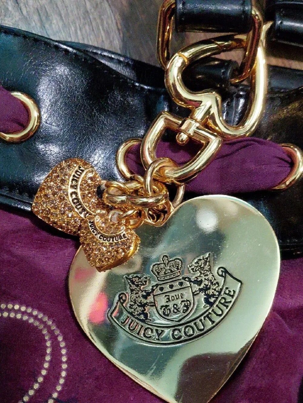 Vintage Juicy Couture Plum Suede Tote with Gold Heart Charms